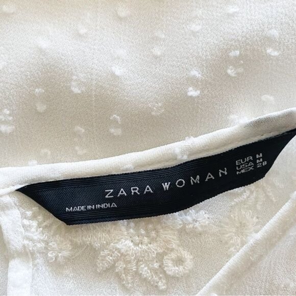 ZARA PLUMETIS DRESS WITH EMBROIDERED FLOWERS ROMANTIC SHORT MINI BOHO Swiss Dot - Picture 7 of 8